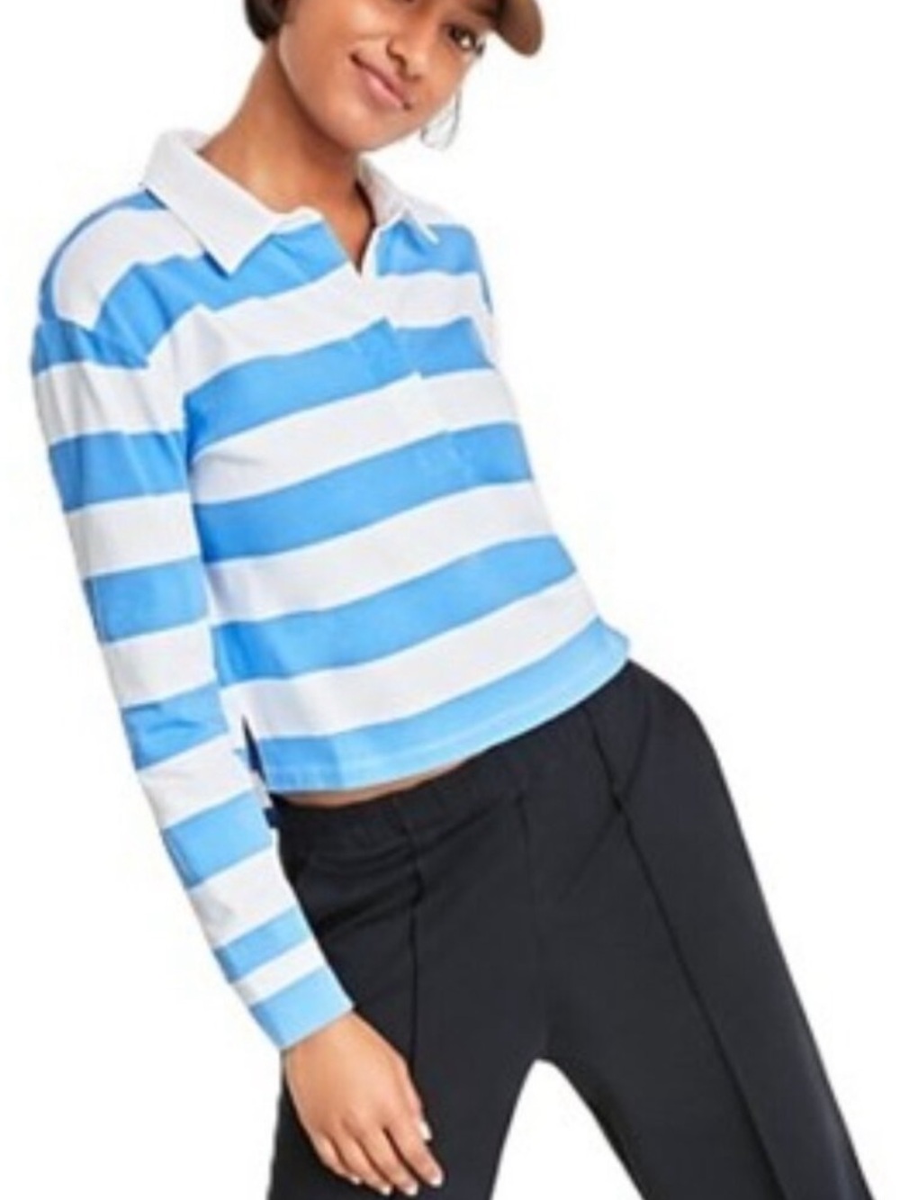 ON 34th | Blue & White Striped Long Sleeve Rugby Shirt Sz XL